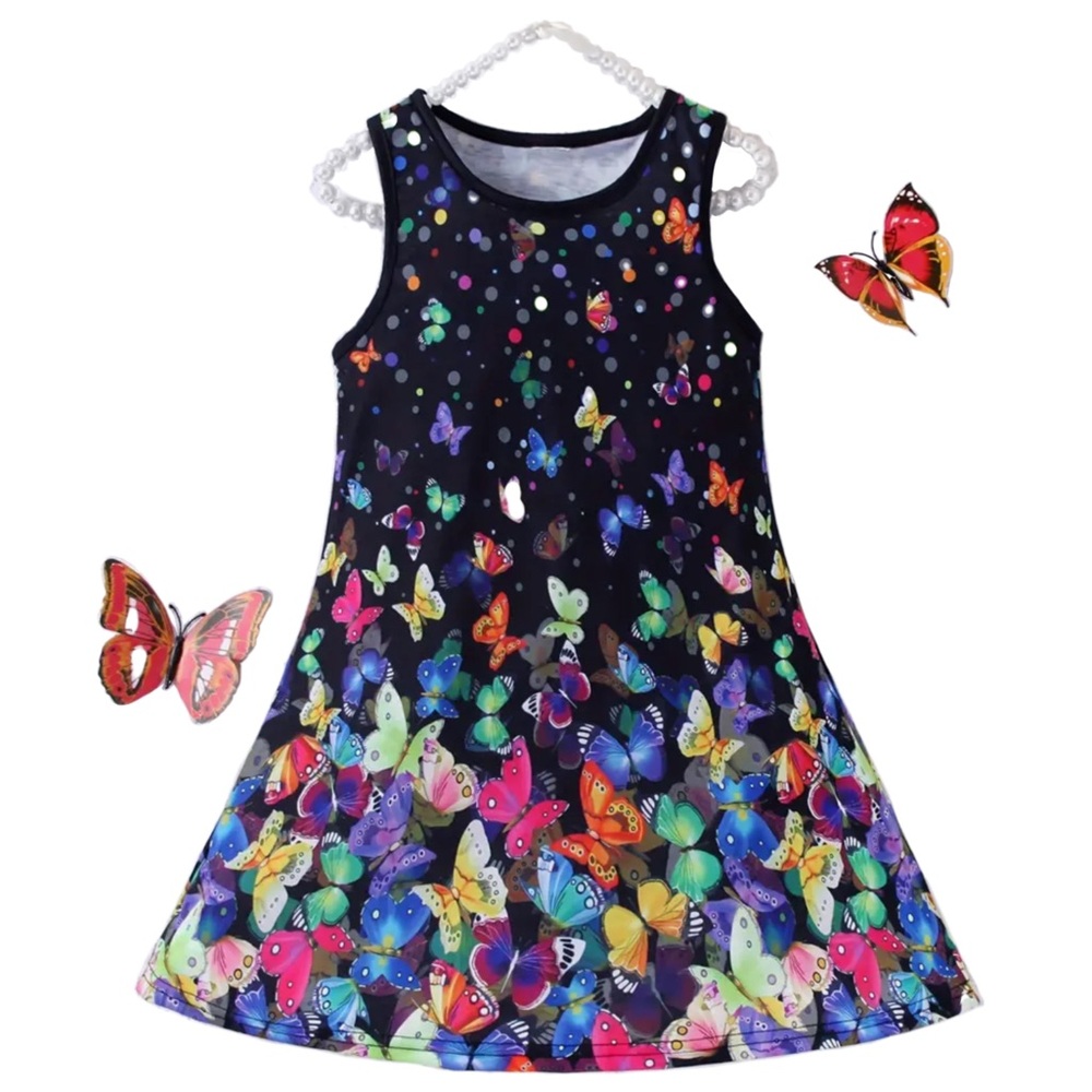 Butterfly Dance Sleeveless Girls Cotten Blend Dress (1-2yr)